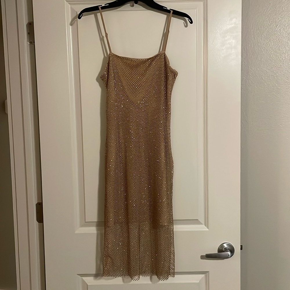 Gianni bini gold mesh slip dress